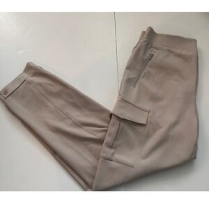 Athleta Womens Cargo Pants Tan Beige Elastic Waist Zipper Pockets Size 12